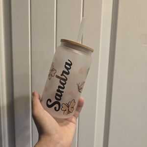 Custom Sandra Glass Tumbler  With Straw Good Condition